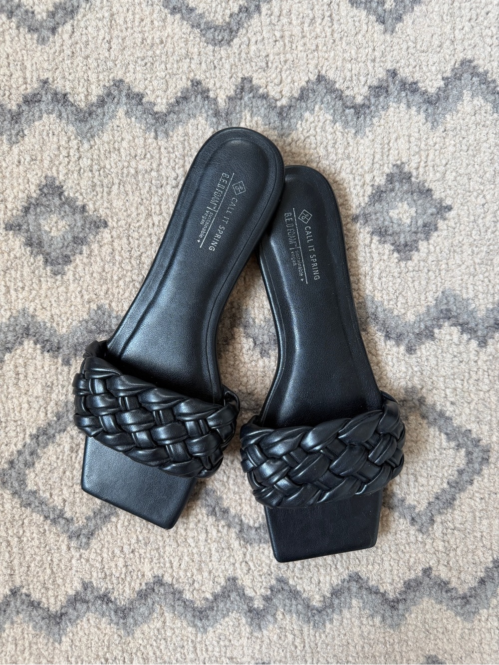 Call It Spring Black Braided Square-Toe Slides